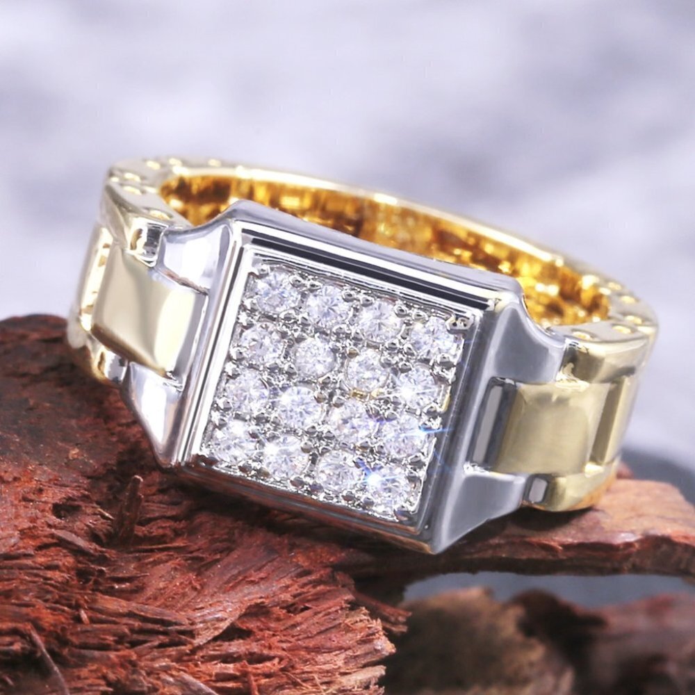 White Zircon Watch Dial Official Fashion Tops Gold Ring for Man, INDN8157